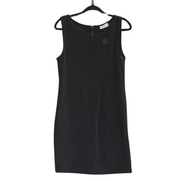 Calvin Klein Sleeveless Round Neck Faux Wrap Side Button Neck Knit Dress Size 8 - Picture 4 of 6